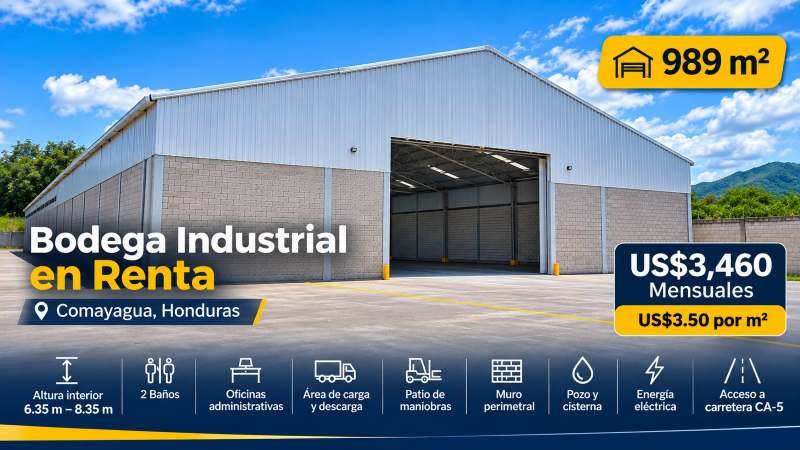 Bodega Industrial en Renta en Comayagua, Honduras – 989 m²
